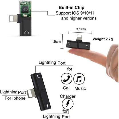 Zs-18182 2 in 1 8 Pin Male to 8 Pin Charging + 8 Pin Audio Female Connector Earphone Adapter, Supports Call & Volume Control(Black) - Earphone Adapter by PMC Jewellery | Online Shopping South Africa | PMC Jewellery