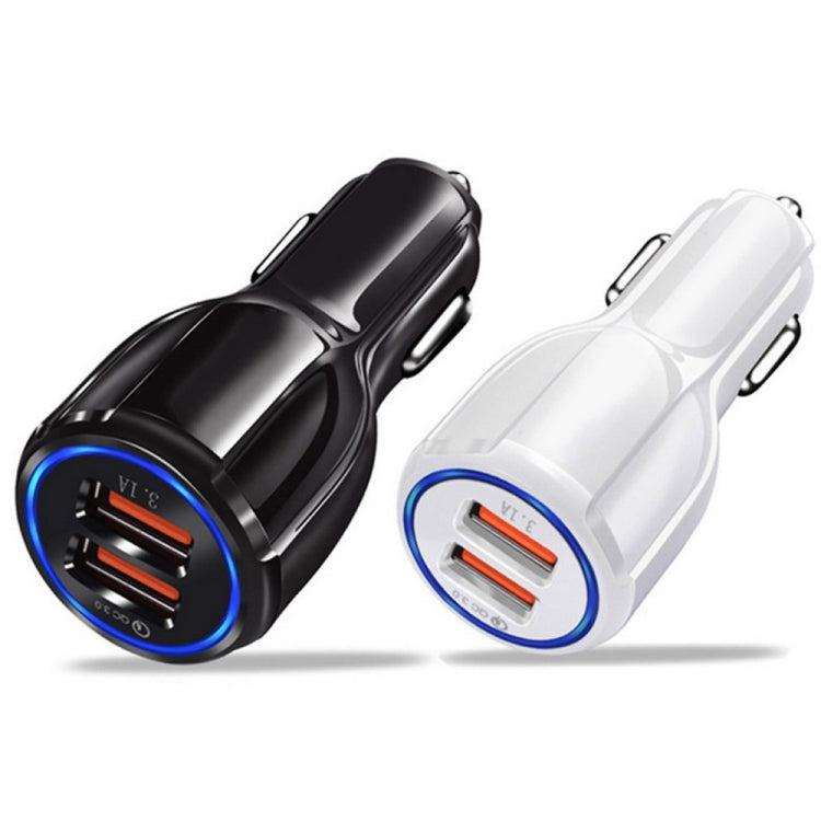 Qc3.0 Dual USB Car Charger + 8 Pin Fast Charging Line Car Charging Kit(White) - Car Charger by PMC Jewellery | Online Shopping South Africa | PMC Jewellery