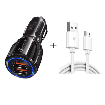 Qc3.0 Dual USB Car Charger + Micro USB Fast Charging Cable Car Charging Kit(Black) - Car Charger by PMC Jewellery | Online Shopping South Africa | PMC Jewellery