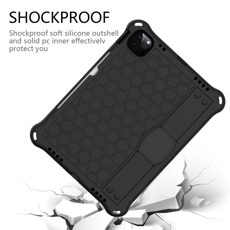 For iPad Air 2022 / 2020 10.9 Honeycomb Design EVA + PC Material Four Corner Anti Falling Flat Protective Shell with Strap(Black+Black) - iPad Air (2022) / (2020) 10.9 Cases by PMC TechLife | Online Shopping South Africa | PMC TechLife