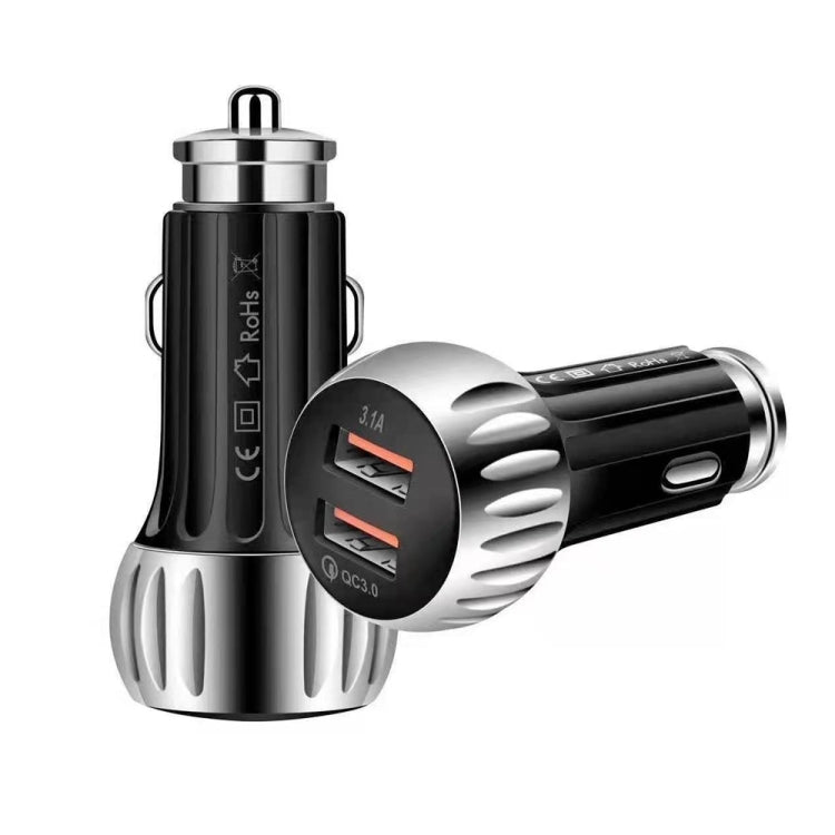 YSY-310QC18W QC3.0 Dual Port USB Car Charger + 3A USB to USB-C / Type-C Data Cable, Cable Length: 1m(Black) - Car Charger by PMC Jewellery | Online Shopping South Africa | PMC Jewellery