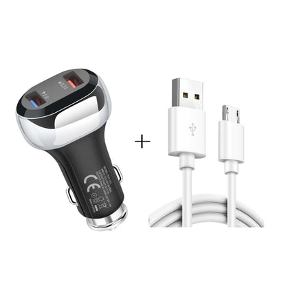 YSY-312 2 in 1 18W Portable QC3.0 Dual USB Car Charger + 1m 3A USB to Micro USB Data Cable Set(Black) - Car Charger by PMC Jewellery | Online Shopping South Africa | PMC Jewellery