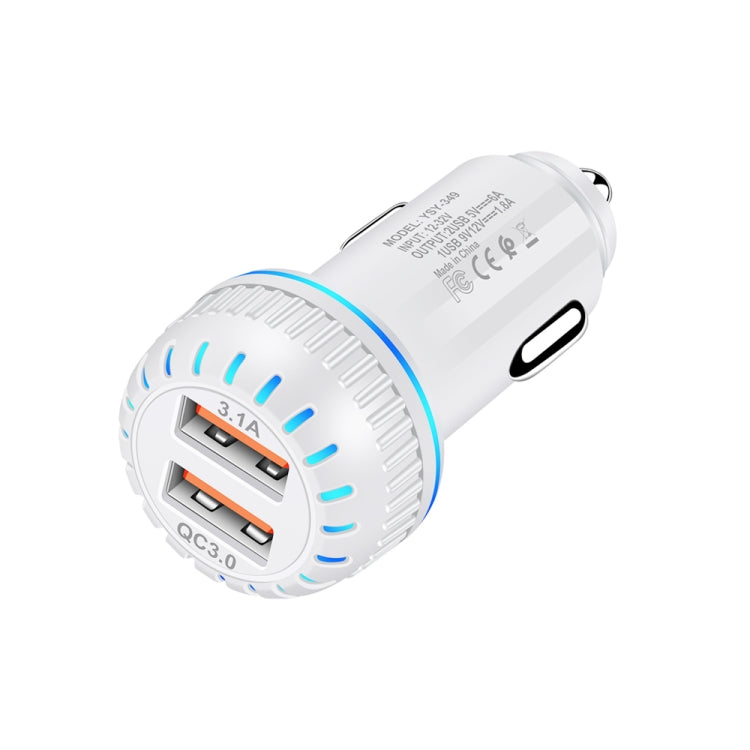 YSY-349 QC3.0 Dual USB Port Car Charger + 1m 3A USB to Micro USB Data Cable(White) - Car Charger by PMC TechLife | Online Shopping South Africa | PMC TechLife