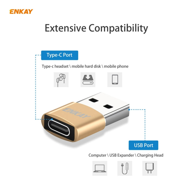 ENKAY ENK-AT105 USB Male to USB-C / Type-C Female Aluminium Alloy Adapter Converter, Support Quick Charging & Data Transmission(Black) - Type-C Adapter by ENKAY | Online Shopping South Africa | PMC Jewellery | Buy Now Pay Later Mobicred