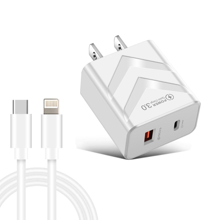 LZ-715 20W PD + QC 3.0 Dual Ports Fast Charging Travel Charger with USB-C / Type-C to 8 Pin Data Cable，US Plug(White) - USB Charger by PMC Jewellery | Online Shopping South Africa | PMC Jewellery