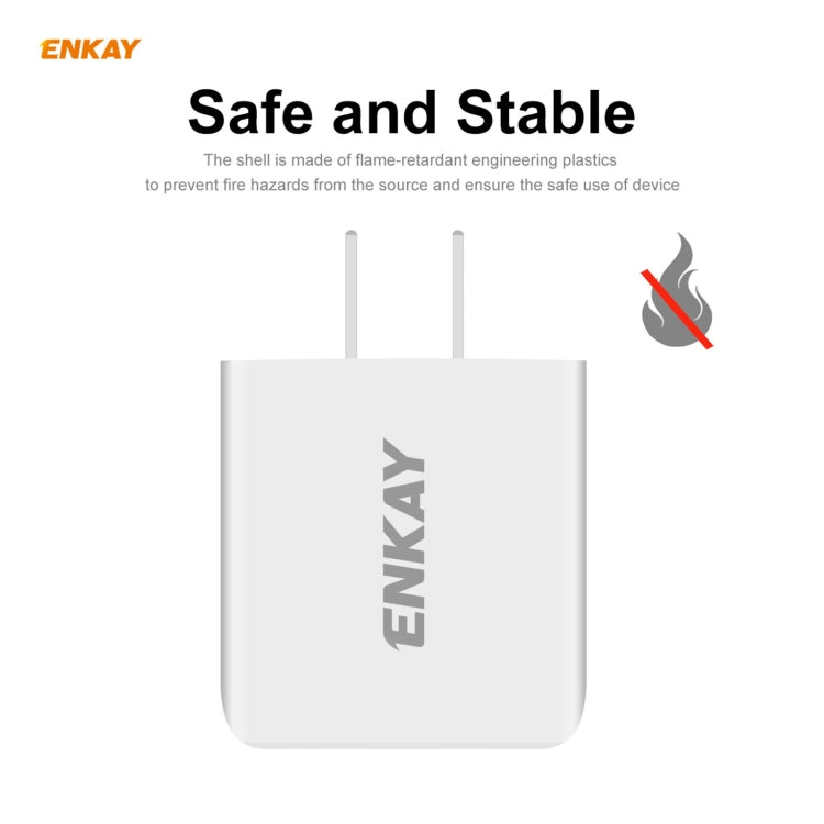 ENKAY Hat-Prince 20W PD Type-C + QC 3.0 USB Fast Charging Travel Charger Power Adapter with Fast Charge Data Cable, US Plug(With Type-C Cable) - USB Charger by ENKAY | Online Shopping South Africa | PMC Jewellery | Buy Now Pay Later Mobicred