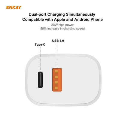 ENKAY Hat-Prince 20W PD Type-C + QC 3.0 USB Fast Charging Travel Charger Power Adapter with Fast Charge Data Cable, US Plug(With Type-C Cable) - USB Charger by ENKAY | Online Shopping South Africa | PMC Jewellery | Buy Now Pay Later Mobicred