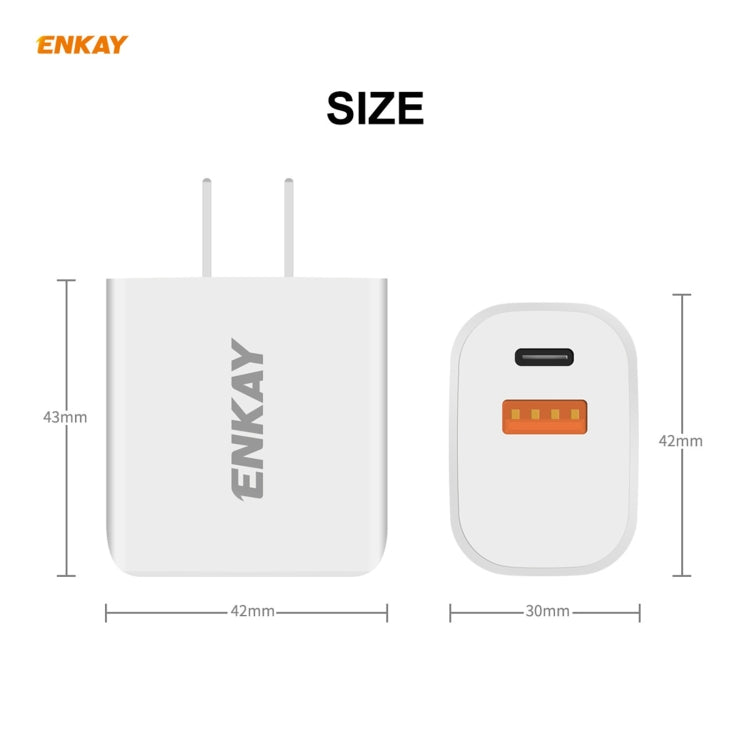 ENKAY Hat-Prince 20W PD Type-C + QC 3.0 USB Fast Charging Travel Charger Power Adapter with Fast Charge Data Cable, US Plug(With 8 Pin Cable) - USB Charger by ENKAY | Online Shopping South Africa | PMC Jewellery | Buy Now Pay Later Mobicred