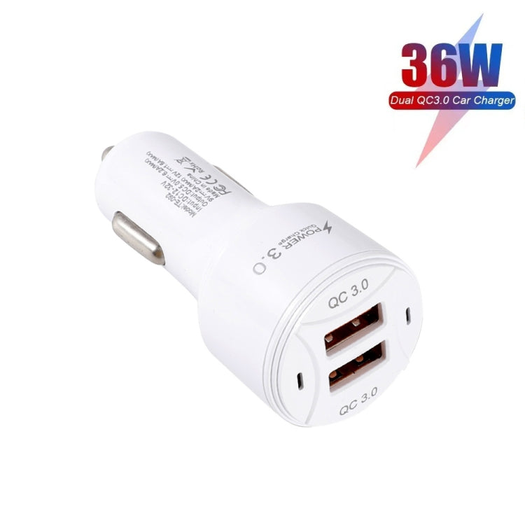 TE-092 36W Dual QC3.0 USB Fast Car Charger + USB to Micro USB Data Cable Set(White) - Car Charger by PMC TechLife | Online Shopping South Africa | PMC TechLife