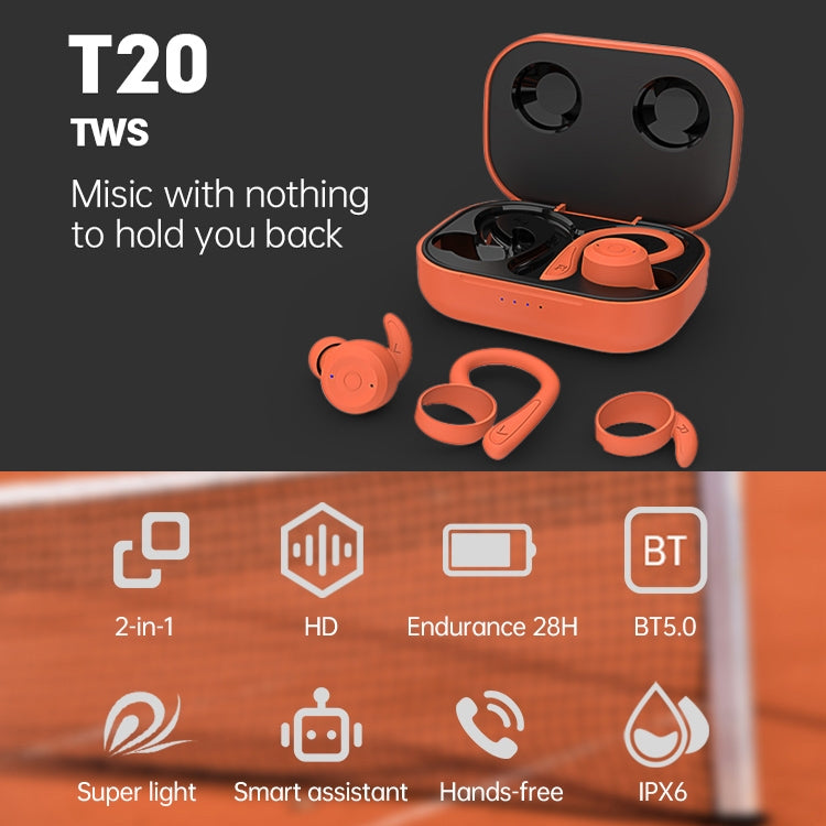T20 TWS Bluetooth Hooks Wireless Sports Headphones with Charging Box IPX6 Waterproof Noise-cancelling Earphones(White) - Bluetooth Earphone by PMC Jewellery | Online Shopping South Africa | PMC Jewellery
