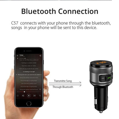 C57 QC3.0 Wireless FM Transmitter Fast Car Charger Bluetooth 5.0 Hands-free Car Modulator USB Flash Memory MP3 Player - Bluetooth Car Kits by PMC Jewellery | Online Shopping South Africa | PMC Jewellery