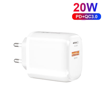 CS-20W Mini Portable PD3.0 + QC3.0 Dual Ports Fast Charger with 3A USB to 8 Pin Data Cable(EU Plug) - USB Charger by PMC Jewellery | Online Shopping South Africa | PMC Jewellery