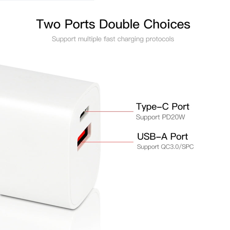 CS-20W Mini Portable PD3.0 + QC3.0 Dual Ports Fast Charger with 3A USB to 8 Pin Data Cable(EU Plug) - USB Charger by PMC Jewellery | Online Shopping South Africa | PMC Jewellery