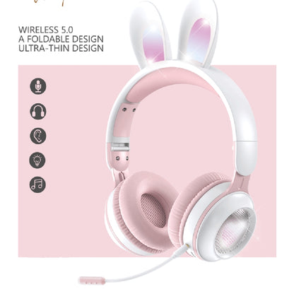 KE-01 Rabbit Ear Wireless Bluetooth 5.0 Stereo Music Foldable Headset with Mic For PC(White Pink) - Headset & Headphone by PMC Jewellery | Online Shopping South Africa | PMC Jewellery