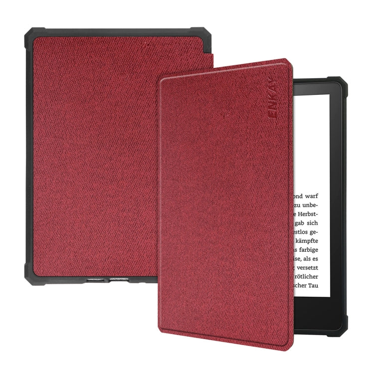 For Amazon Kindle Paperwhite 5 2021 ENKAY Solid Color Denim Texture Horizontal Flip Leather Tablet Case with Sleep / Wake-up Function(Wine Red) - free shipping - PMC TechLife - Order now!