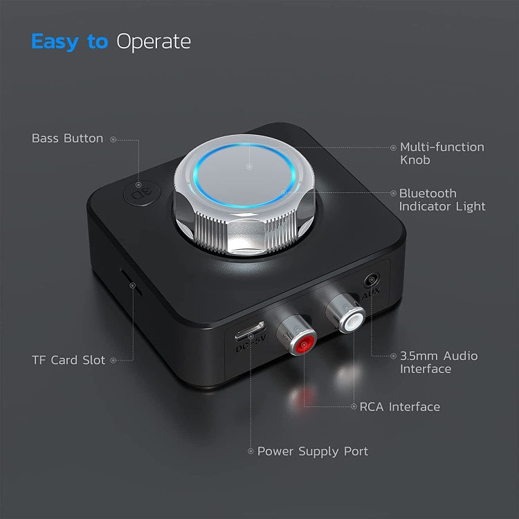 C39 Bluetooth 5.0 Receiver RCA to 3.5mm Wireless Audio Converter Support TF Card - Audio Receiver Transmitter by PMC TechLife | Online Shopping South Africa | PMC TechLife