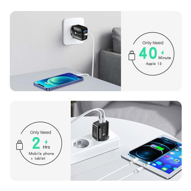 PD25W USB-C / Type-C + QC3.0 USB Dual Ports Fast Charger with USB to 8 Pin Data Cable, US Plug(White) - USB Charger by PMC TechLife | Online Shopping South Africa | PMC TechLife | Buy Now Pay Later Mobicred