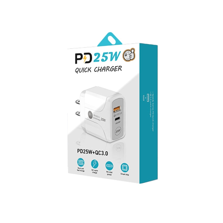 PD25W USB-C / Type-C + QC3.0 USB Dual Ports Fast Charger with USB to 8 Pin Data Cable, US Plug(White) - USB Charger by PMC TechLife | Online Shopping South Africa | PMC TechLife | Buy Now Pay Later Mobicred