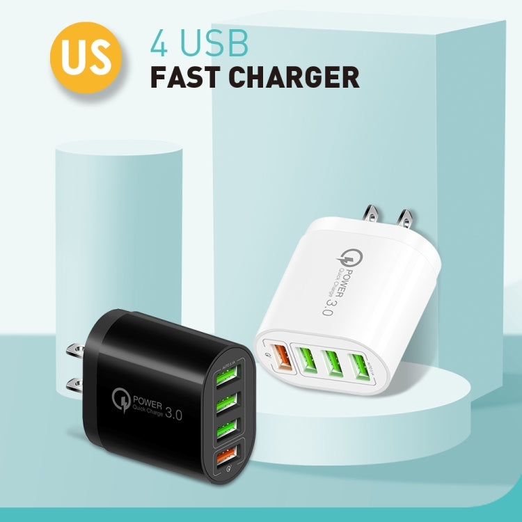 QC-04 QC3.0 + 3 x USB2.0 Multi-ports Charger with 3A USB to 8 Pin Data Cable,US Plug(White) - USB Charger by PMC TechLife | Online Shopping South Africa | PMC TechLife