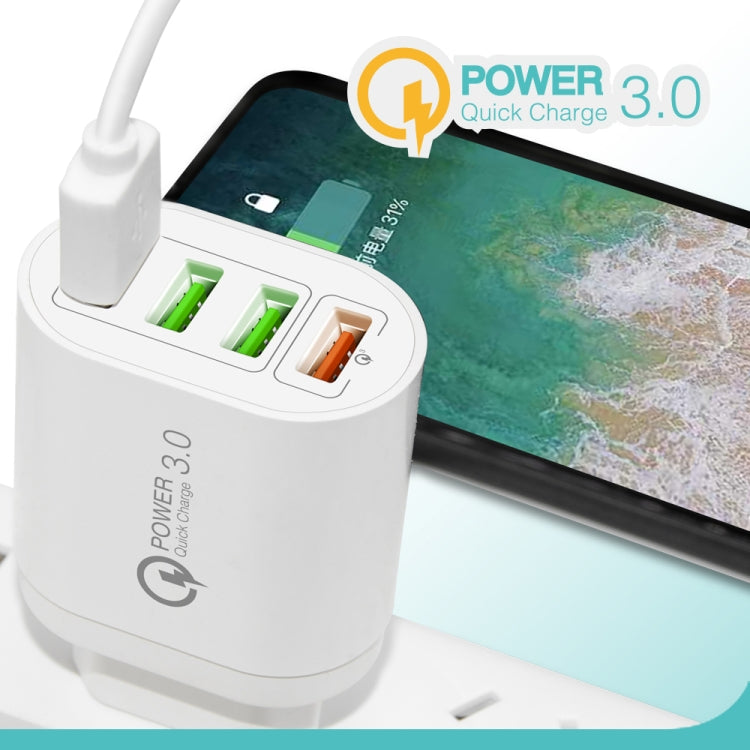 QC-04 QC3.0 + 3 x USB2.0 Multi-ports Charger with 3A USB to 8 Pin Data Cable, EU Plug(White) - USB Charger by PMC TechLife | Online Shopping South Africa | PMC TechLife