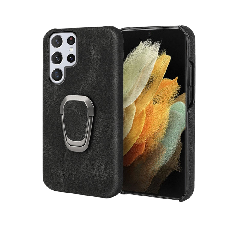 Ring Holder PU Phone Case For Samsung Galaxy S22 Ultra 5G(Black) - Galaxy S22 Ultra 5G Cases by PMC TechLife | Online Shopping South Africa | PMC TechLife | Buy Now Pay Later Mobicred
