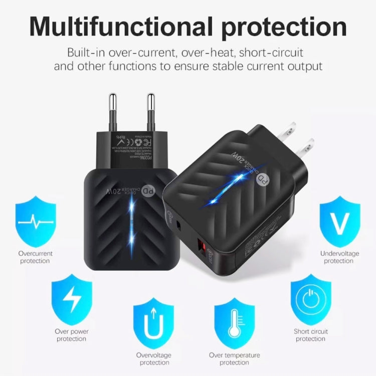 PD03 20W PD3.0 + QC3.0 USB Charger with Type-C to 8 Pin Data Cable, US Plug(Black) - USB Charger by PMC TechLife | Online Shopping South Africa | PMC TechLife | Buy Now Pay Later Mobicred