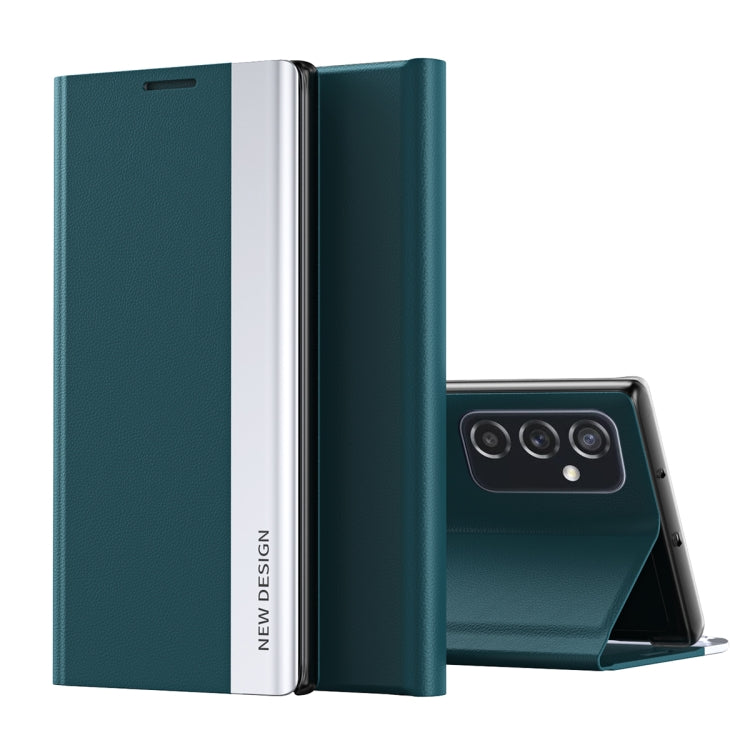 For Samsung Galaxy A73 5G Side Electroplated Magnetic Flip Leather Case with Holder(Green) - Galaxy Phone Cases by PMC TechLife | Online Shopping South Africa | PMC TechLife | Buy Now Pay Later Mobicred