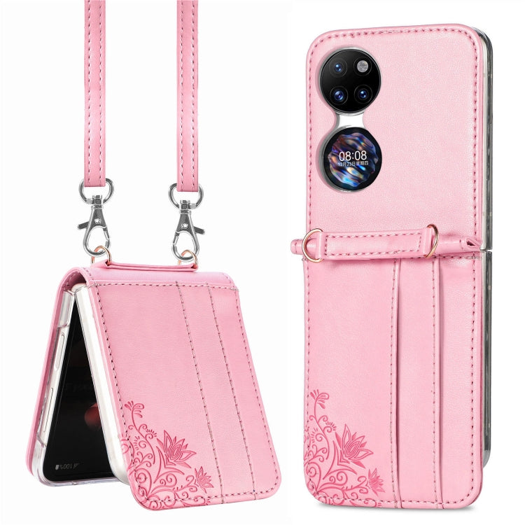 For Huawei  P50 Pocket Diagonal Embossed Card Folding Phone Case(Pink) - free shipping - PMC TechLife - Order now!