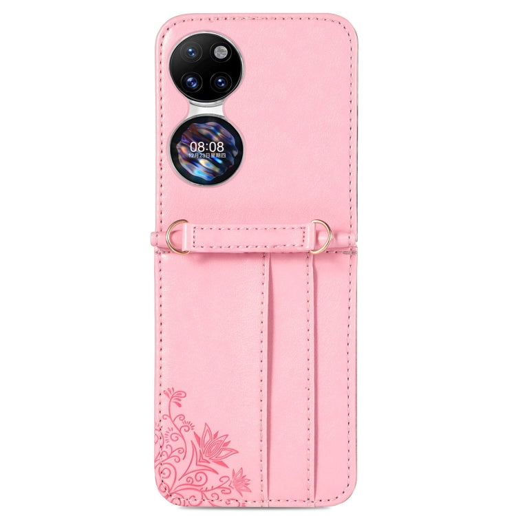 For Huawei  P50 Pocket Diagonal Embossed Card Folding Phone Case(Pink) - free shipping - PMC TechLife - Order now!