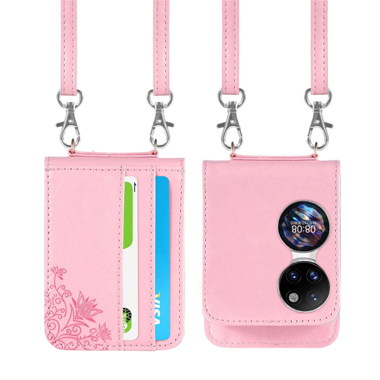 For Huawei  P50 Pocket Diagonal Embossed Card Folding Phone Case(Pink) - free shipping - PMC TechLife - Order now!