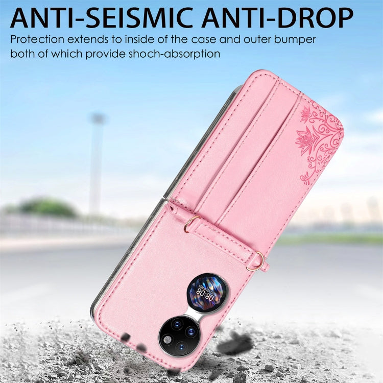 For Huawei  P50 Pocket Diagonal Embossed Card Folding Phone Case(Pink) - free shipping - PMC TechLife - Order now!
