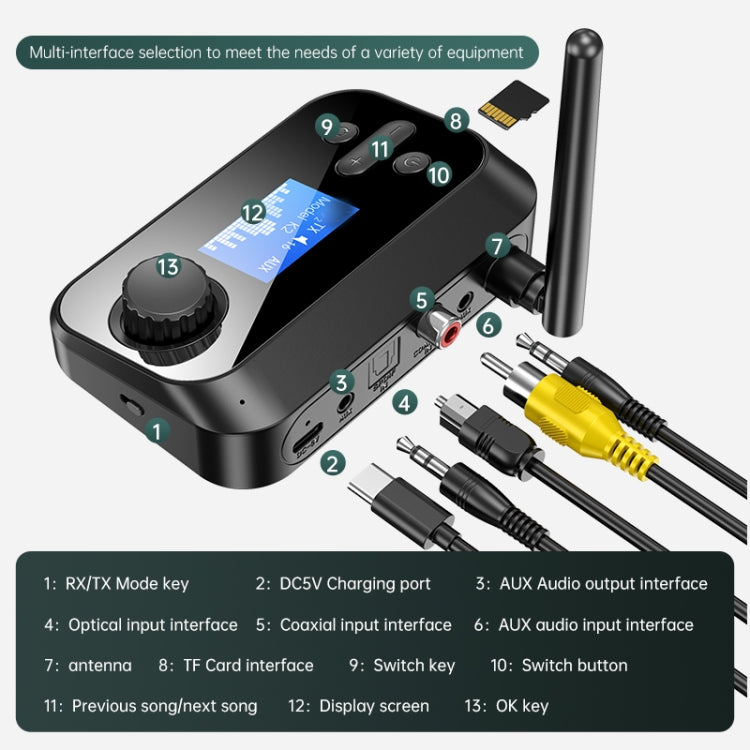 C41S Bluetooth 5.0 Audio Receiver 2 in 1 with Screen Fiber Coaxial Adapter - Audio Receiver Transmitter by PMC TechLife | Online Shopping South Africa | PMC TechLife