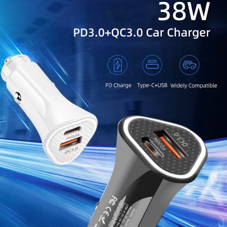 TE-P23 38W PD USB-C / Type-C + QC3. 0 USB Triangle Car Charger + USB-C / Type-C to USB-C / Type-C Data Cable, Length: 1m(Black) - Car Charger by PMC Jewellery | Online Shopping South Africa | PMC Jewellery