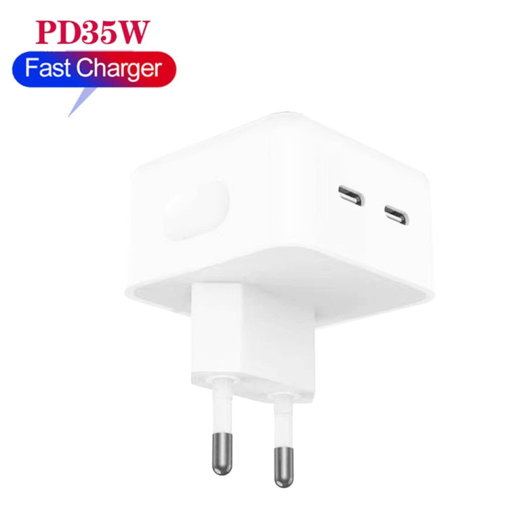 PD 35W Dual USB-C / Type-C Ports Charger with 1m Type-C to 8 Pin Data Cable, EU Plug - USB Charger by PMC Jewellery | Online Shopping South Africa | PMC Jewellery