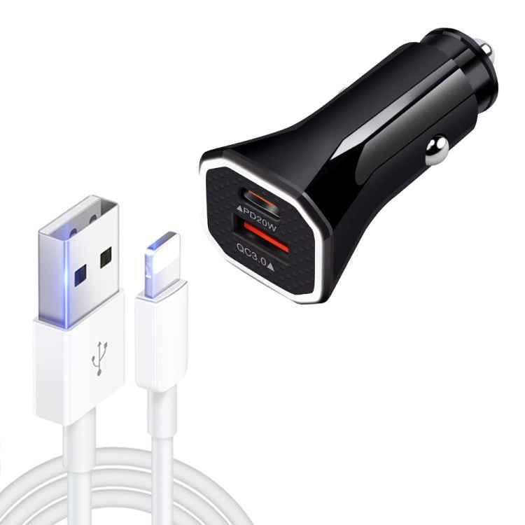 TE-P22 38W PD USB-C / Type-C + QC3. 0 USB Car Charger with 1m USB to 8 Pin Data Cable(Black) - Car Charger by PMC Jewellery | Online Shopping South Africa | PMC Jewellery