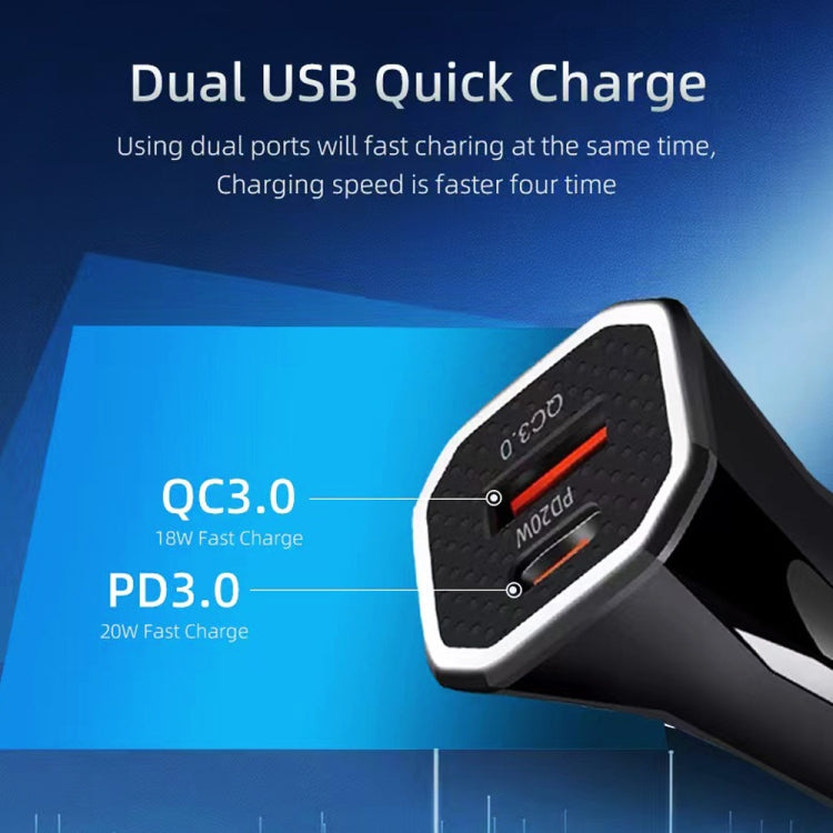 TE-P22 38W PD USB-C / Type-C + QC3. 0 USB Car Charger with 1m USB-C / Type-C to USB-C / Type-C Data Cable(Black) - Car Charger by PMC TechLife | Online Shopping South Africa | PMC TechLife