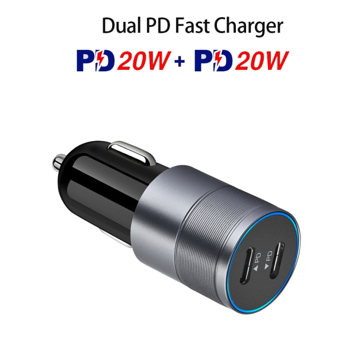 Dual PD 3.0 40W USB-C / Type-C Car Charger with 1m USB-C / Type-C to 8 Pin Data Cable(Black) - Car Charger by PMC Jewellery | Online Shopping South Africa | PMC Jewellery