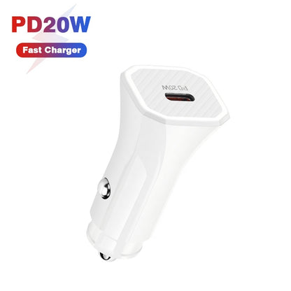 TE-P2 PD20W USB-C / Type-C Car Charger with Type-C to 8 Pin Data Cable(White) - Car Charger by PMC Jewellery | Online Shopping South Africa | PMC Jewellery