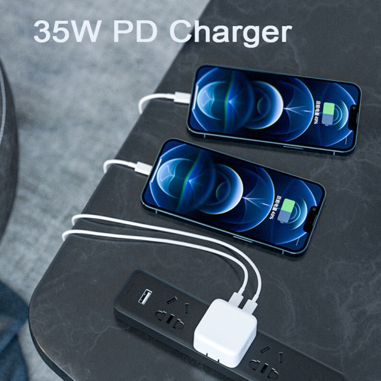 PD 35W Dual USB-C / Type-C Ports Charger with 1.5m Type-C to 8 Pin Data Cable, US Plug - USB Charger by PMC Jewellery | Online Shopping South Africa | PMC Jewellery