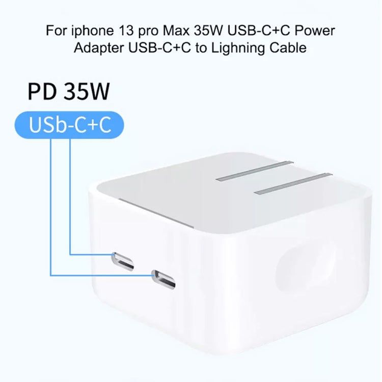 PD 35W Dual USB-C / Type-C Ports Charger with 2m Type-C to 8 Pin Data Cable, US Plug - USB Charger by PMC TechLife | Online Shopping South Africa | PMC TechLife | Buy Now Pay Later Mobicred