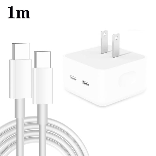 PD 35W Dual USB-C / Type-C Ports Charger with 1m Type-C to Type-C Data Cable, US Plug - USB Charger by PMC Jewellery | Online Shopping South Africa | PMC Jewellery