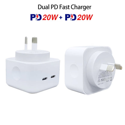 SDC-40W Dual PD USB-C / Type-C Ports Charger with 2m Type-C to 8 Pin Cable, AU Plug - USB Charger by PMC Jewellery | Online Shopping South Africa | PMC Jewellery