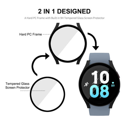 For Samsung Galaxy Watch5 44mm ENKAY Hat-Prince Full Coverage PC Frame + 9H Tempered Glass Case(White) - Watch Cases by ENKAY | Online Shopping South Africa | PMC Jewellery | Buy Now Pay Later Mobicred