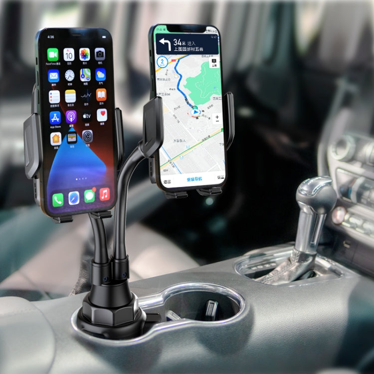 A080+X908 Car Cup Double Mobile Phone Holder Mount Adjustable Cradle Bracket - Car Holders by PMC Jewellery | Online Shopping South Africa | PMC Jewellery