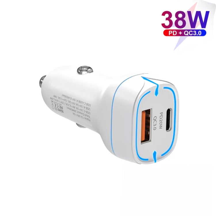 38W PD20W + QC3.0 USB Car Charger with Type-C to Type-C Data Cable, Length: 1m(White) - Car Charger by PMC Jewellery | Online Shopping South Africa | PMC Jewellery