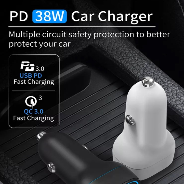 38W PD20W + QC3.0 USB Car Charger with Type-C to Type-C Data Cable, Length: 1m(White) - Car Charger by PMC Jewellery | Online Shopping South Africa | PMC Jewellery