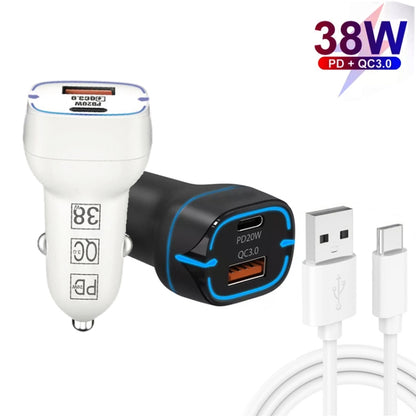 38W PD20W + QC3.0 USB Car Charger with USB to Type-C Data Cable, Length: 1m(White) - Car Charger by PMC Jewellery | Online Shopping South Africa | PMC Jewellery