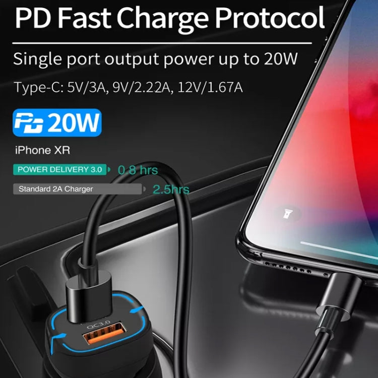 38W PD20W + QC3.0 USB Car Charger with USB to Micro USB Data Cable, Length: 1m(Black) - Car Charger by PMC Jewellery | Online Shopping South Africa | PMC Jewellery