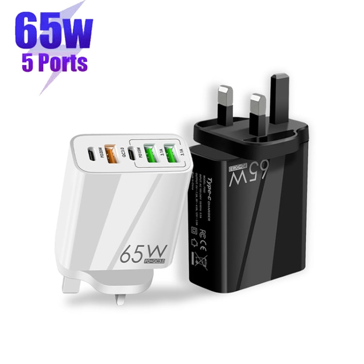 65W Dual PD Type-C + 3 x USB Multi Port Charger with 3A USB to Type-C Data Cable, UK Plug(White) - USB Charger by PMC TechLife | Online Shopping South Africa | PMC TechLife