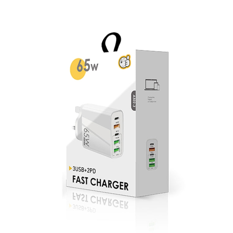65W Dual PD Type-C + 3 x USB Multi Port Charger with 3A USB to Type-C Data Cable, UK Plug(White) - USB Charger by PMC TechLife | Online Shopping South Africa | PMC TechLife